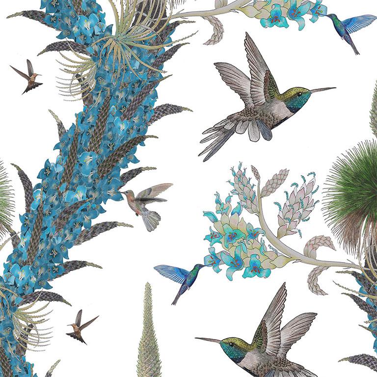 Madidi Hummingbirds in Cream Botanical Wallpaper For Sale at 1stdibs