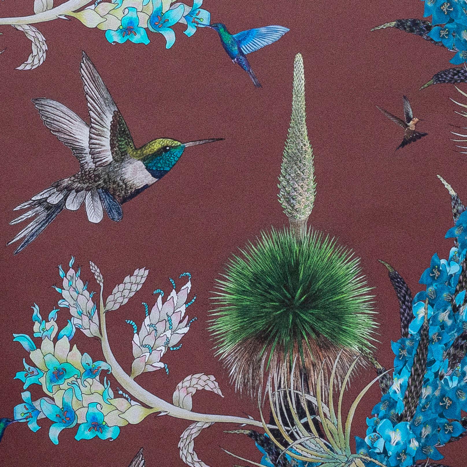 Madidi Hummingbirds in Oxblood Botanical Wallpaper In New Condition For Sale In Kent, GB
