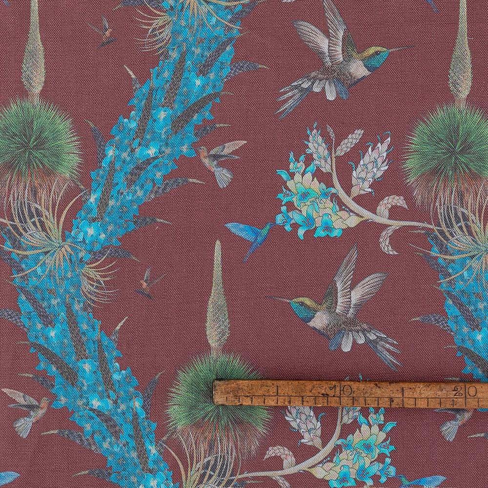 Contemporary Madidi Hummingbirds in Oxblood Botanical Wallpaper For Sale