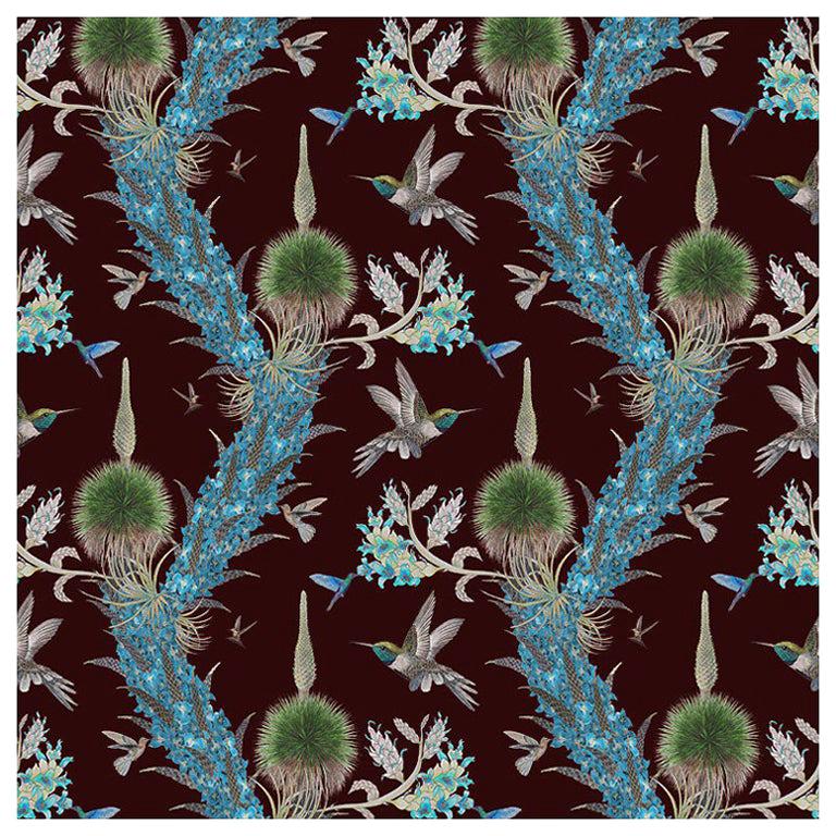 Madidi Hummingbirds in Oxblood Botanical Wallpaper For Sale