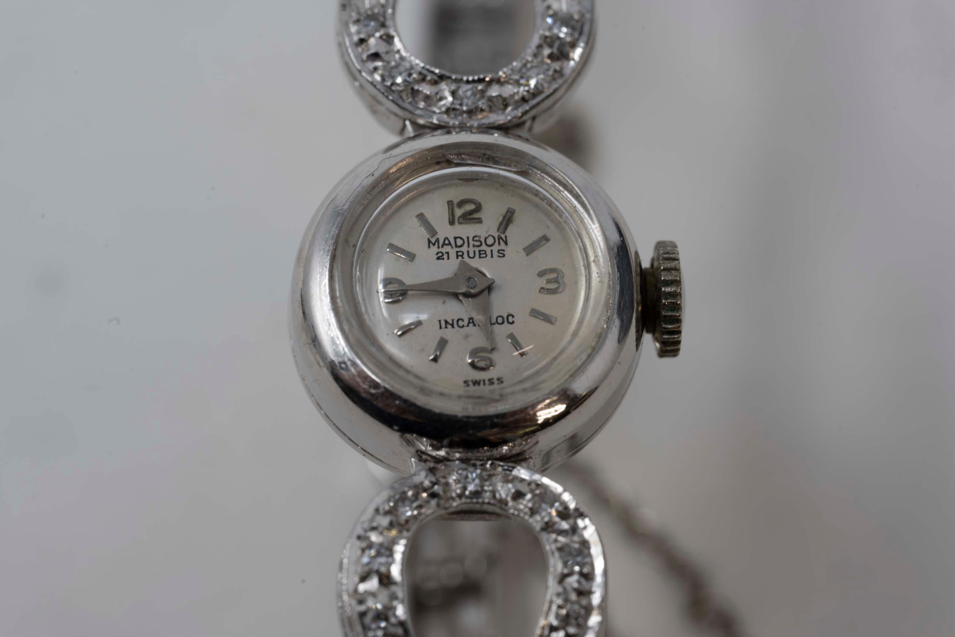 Madison 21 Ruby 14k White Gold Ladies Watch For Sale 1