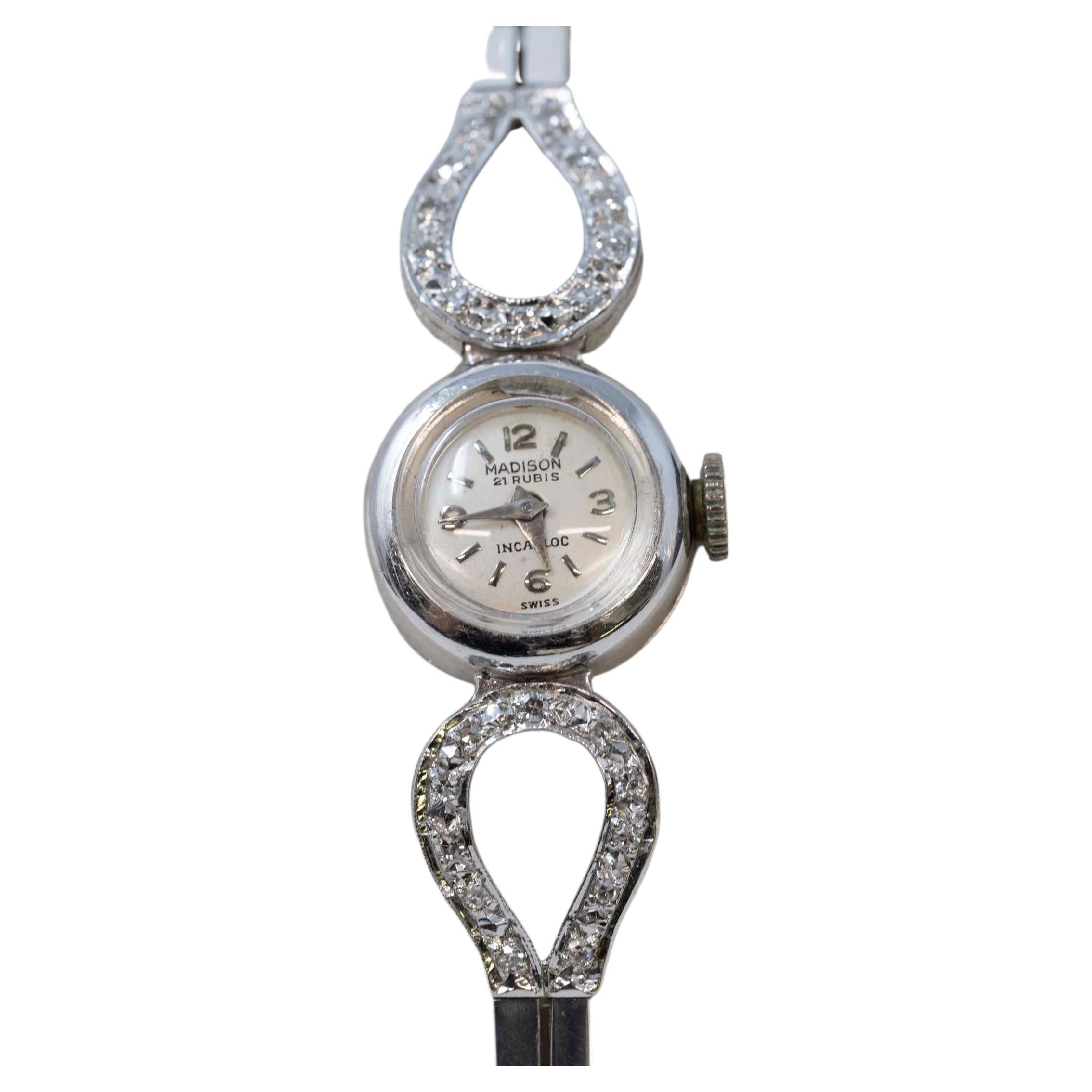 Madison 21 Ruby 14k White Gold Ladies Watch For Sale