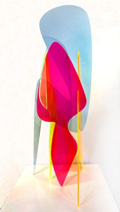 Organism #10, colorful acrylic 3D sculpture, vibrant plexi design sculpture pink