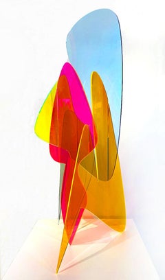 Organism #10, colorful acrylic 3D sculpture, vibrant plexi design sculpture pink