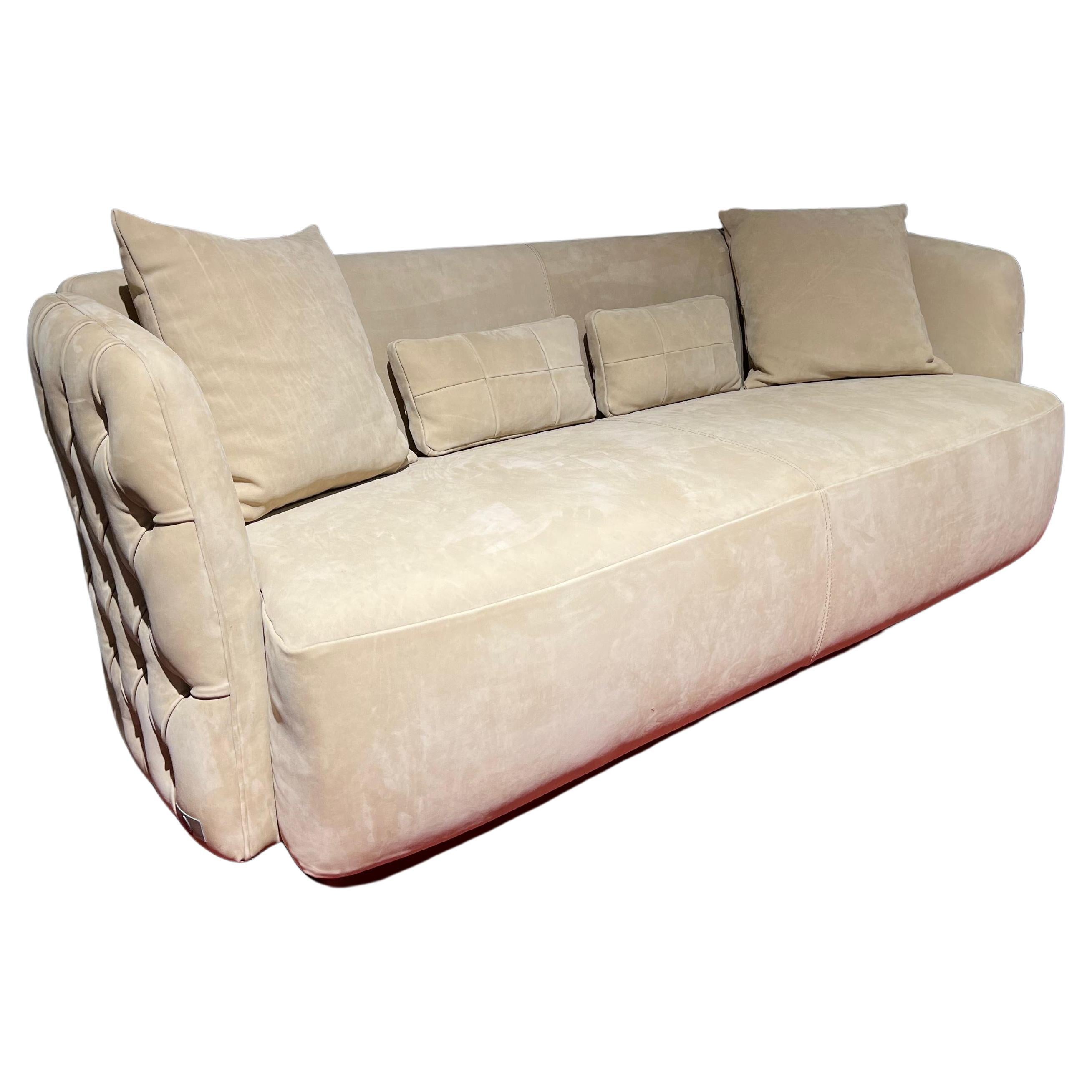 Madison nubuck leather capitonné sofa  For Sale