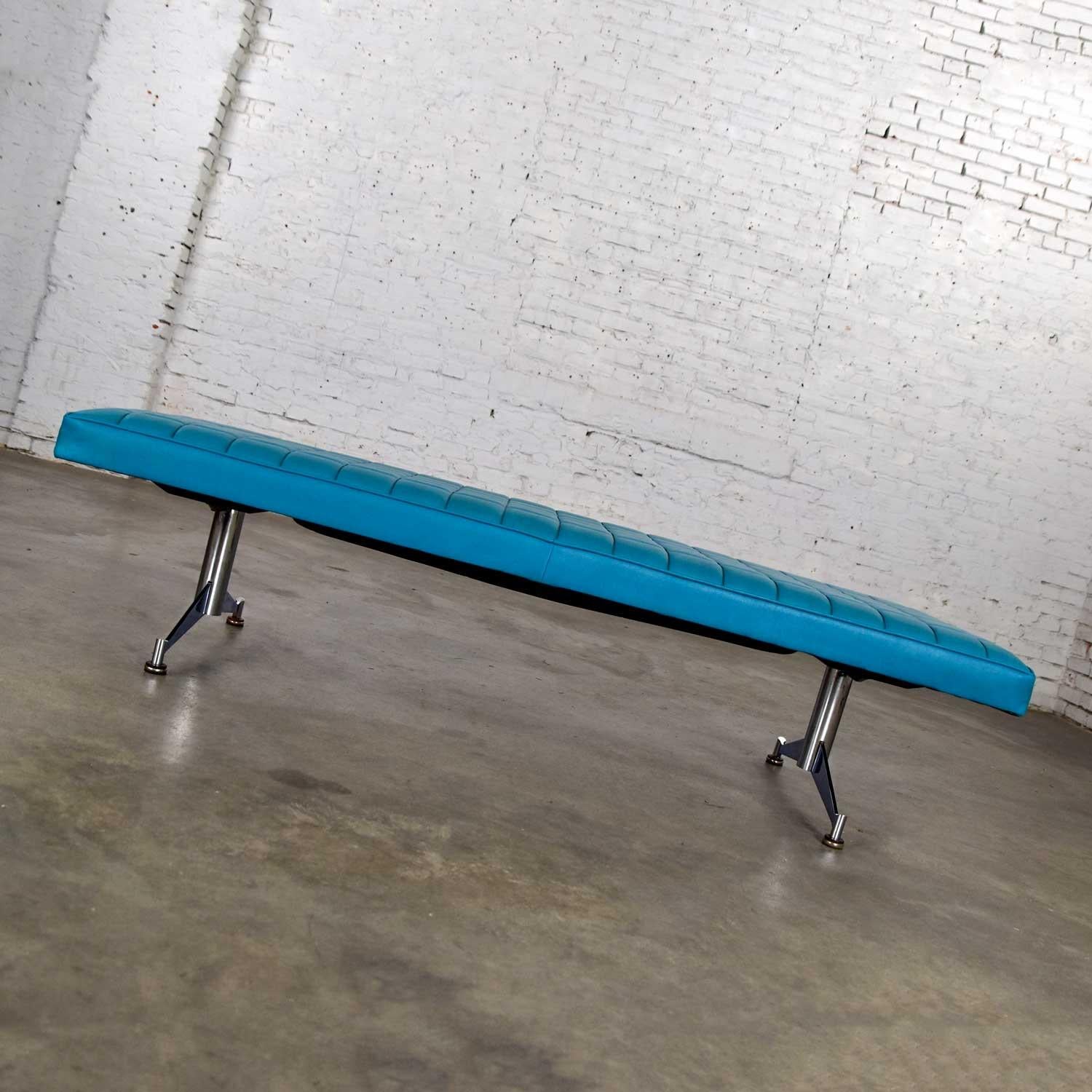 Madison Furn. Vinyl Faux Leather Turquoise Chrome Bench Daybed Style A. Umanoff For Sale 6