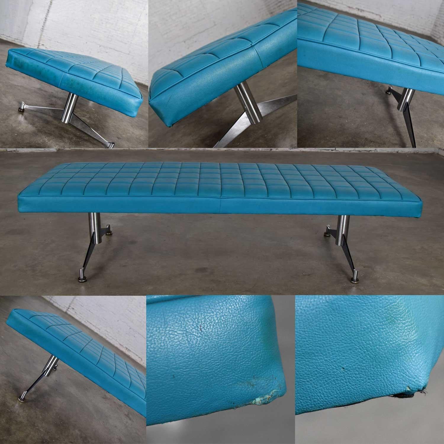 Madison Furn. Vinyl Faux Leather Turquoise Chrome Bench Daybed Style A. Umanoff For Sale 10