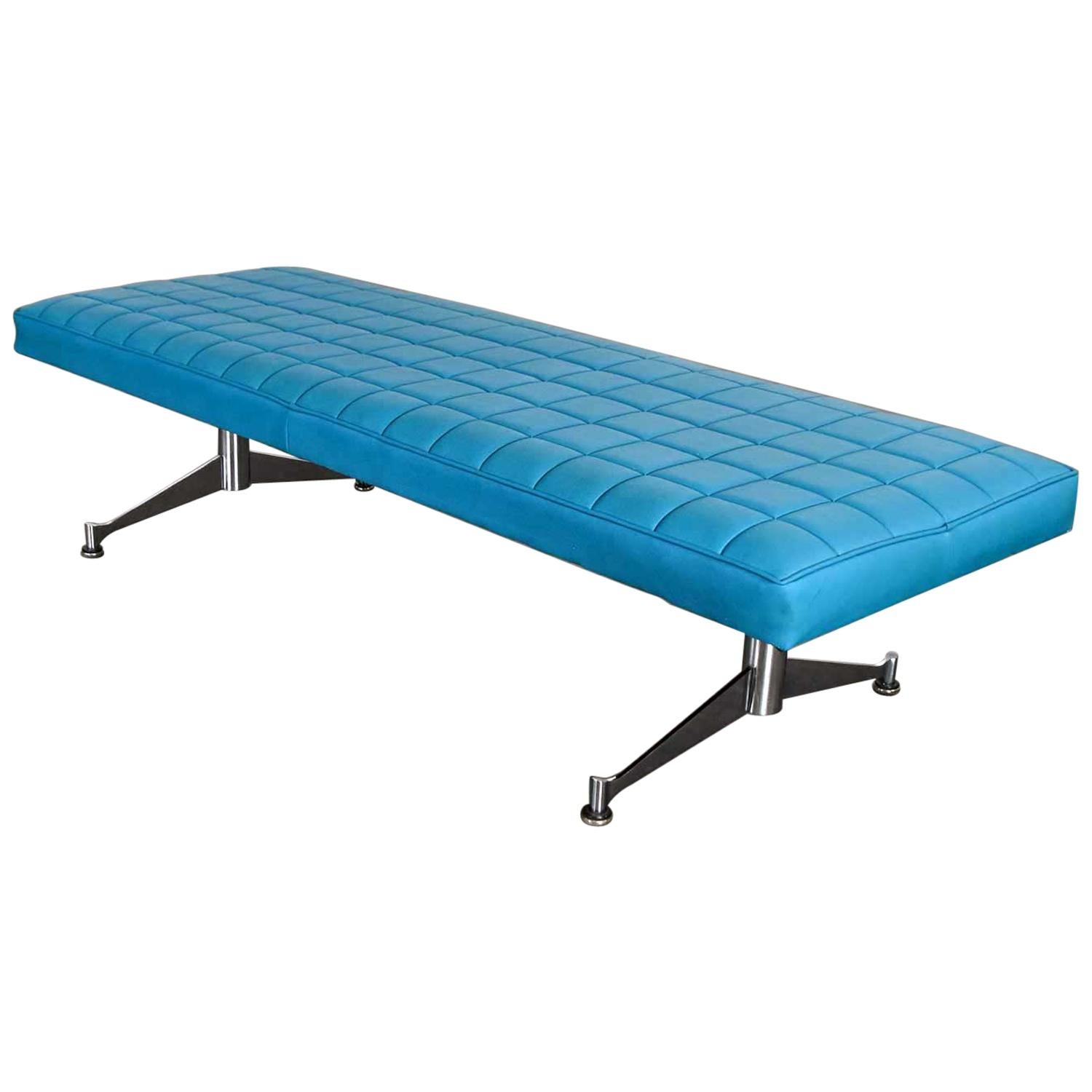 Madison Furn. Vinyl Faux Leather Turquoise Chrome Bench Daybed Style A. Umanoff For Sale