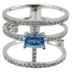 Madison L. Wide Geometric Blue Topaz and Diamond Ring