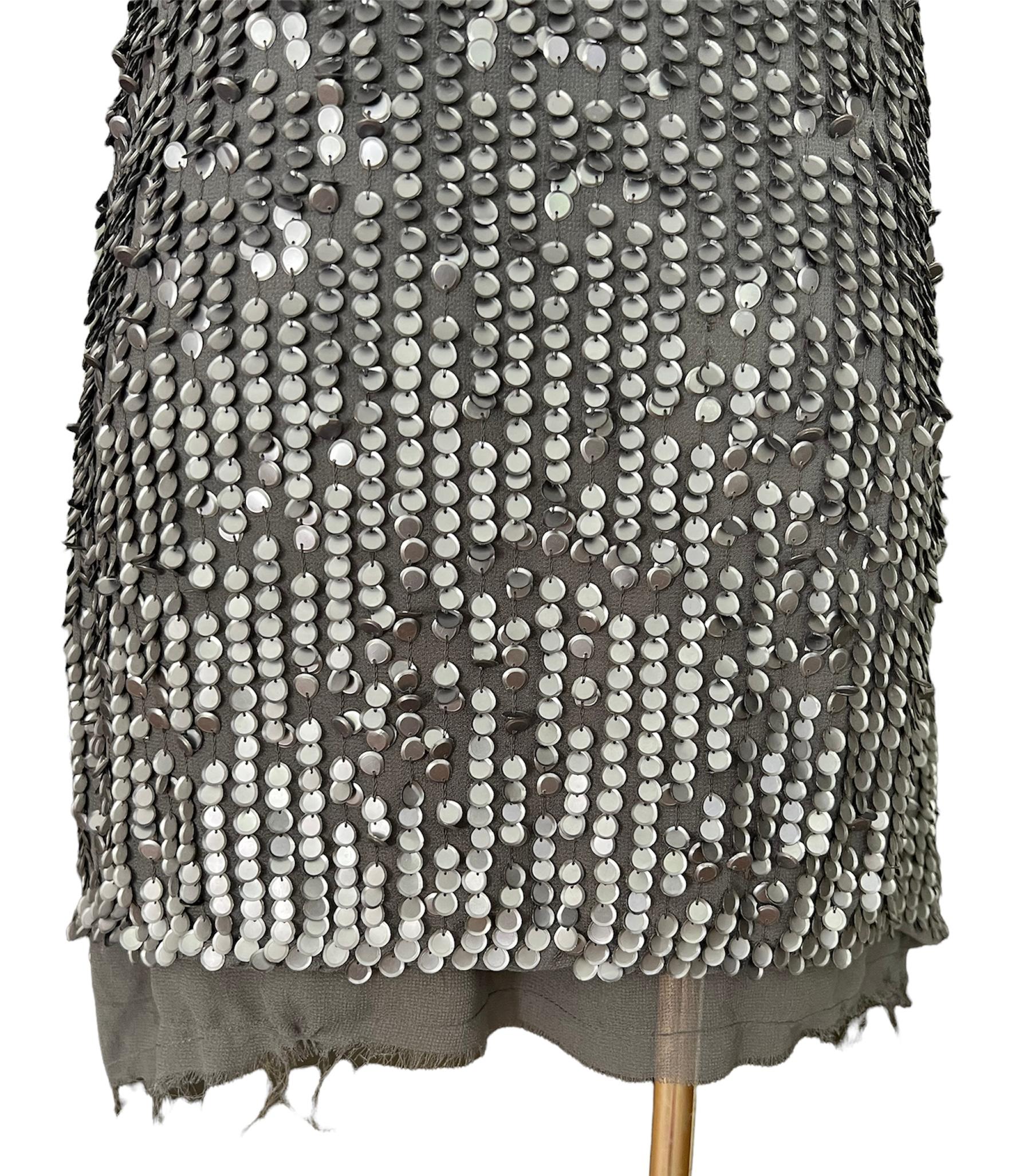 Madison Marcus Grey Sequin Mini Dress In Excellent Condition For Sale In Beverly Hills, CA