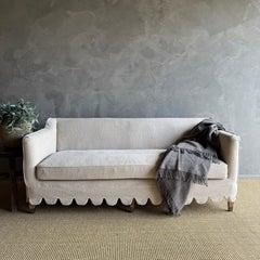 Madison Slip Covered Ticking Stripe Linen Sofa with Scallop Skirt Down Cushion