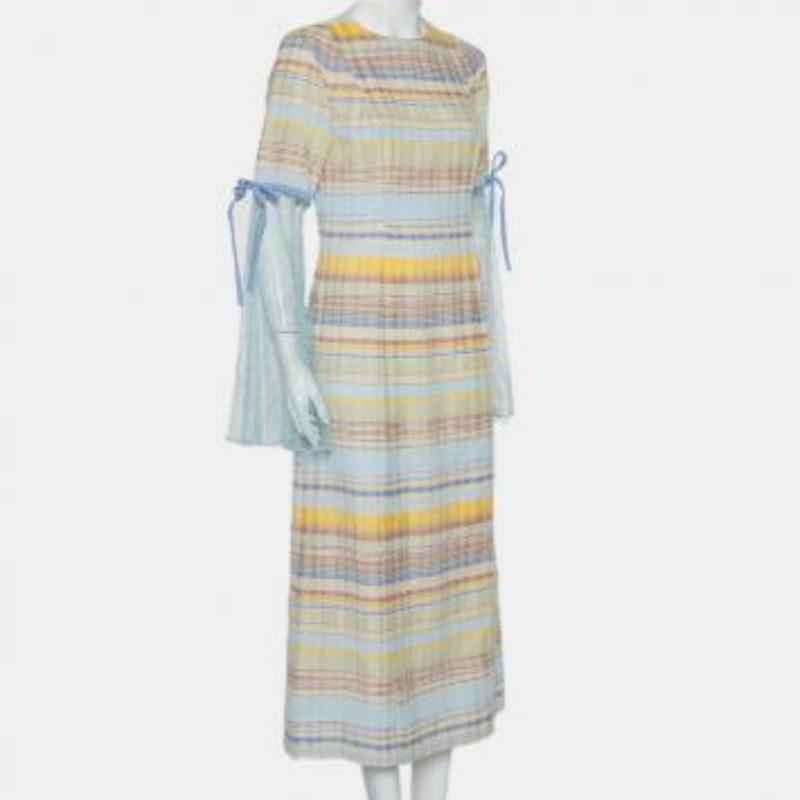 Madiyah Al Sharqi Striped Textured Cotton Lace Trim Detail Maxi Dress M For Sale 1