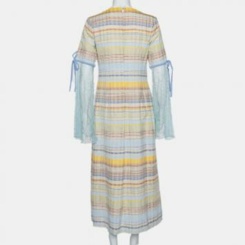 Madiyah Al Sharqi Striped Textured Cotton Lace Trim Detail Maxi Dress M For Sale 2