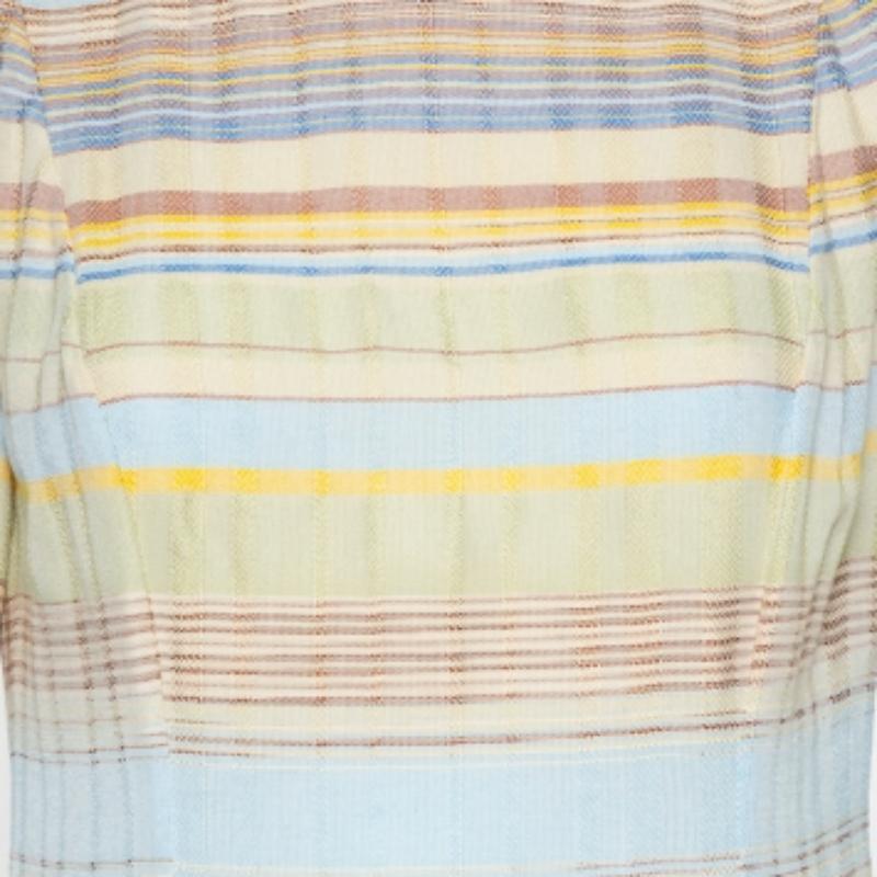 Madiyah Al Sharqi Striped Textured Cotton Lace Trim Detail Maxi Dress M For Sale 3