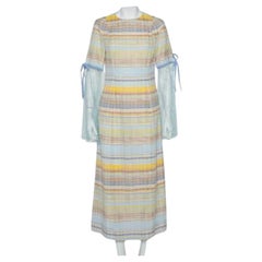 Madiyah Al Sharqi Striped Textured Cotton Lace Trim Detail Maxi Dress M