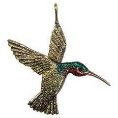 Madleine Kay 14k Gelbgold "Humming Bird" Anhänger mit schwarzem Diamant und Emaille