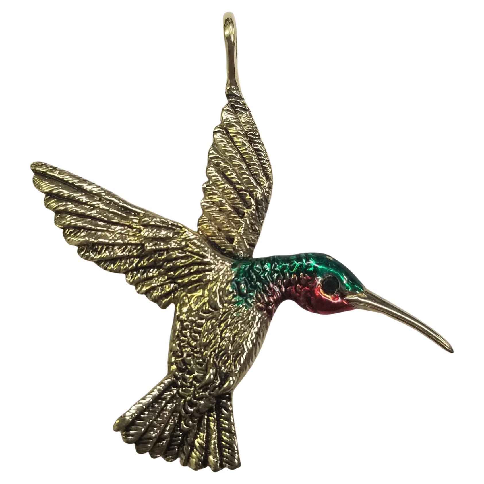Madleine Kay 14k Yellow Gold "Humming Bird" Pendant with Black Diamond & Enamel