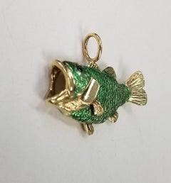 Madleine Kay 14k Yellow Gold "Large Mouth Bass" pendant with garnet eye