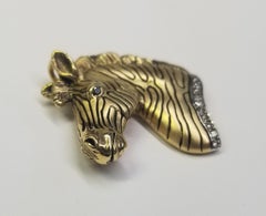 Madleine Kay 14k Yellow Gold "Large Zebra" Head Paved in Diamonds with Black