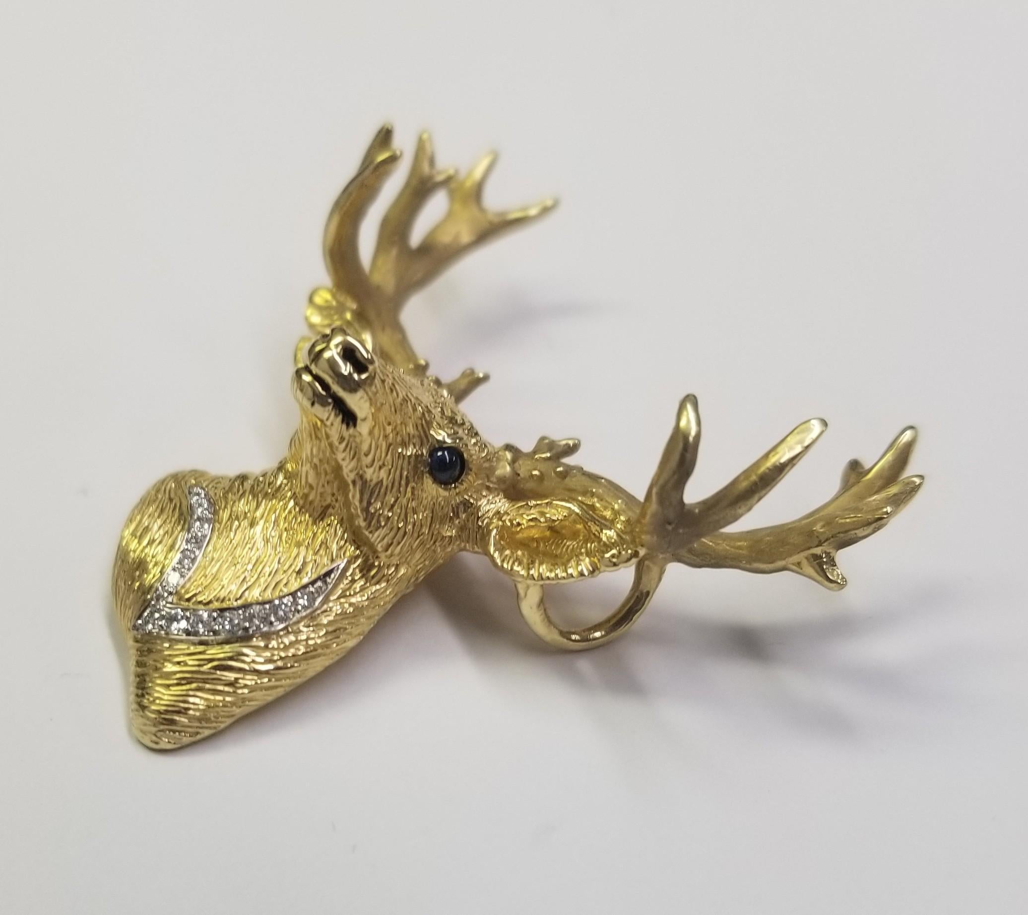 Artisan Pendentif Kay « Multi Deer Head » Madleine en or jaune 14 carats avec diamants en vente