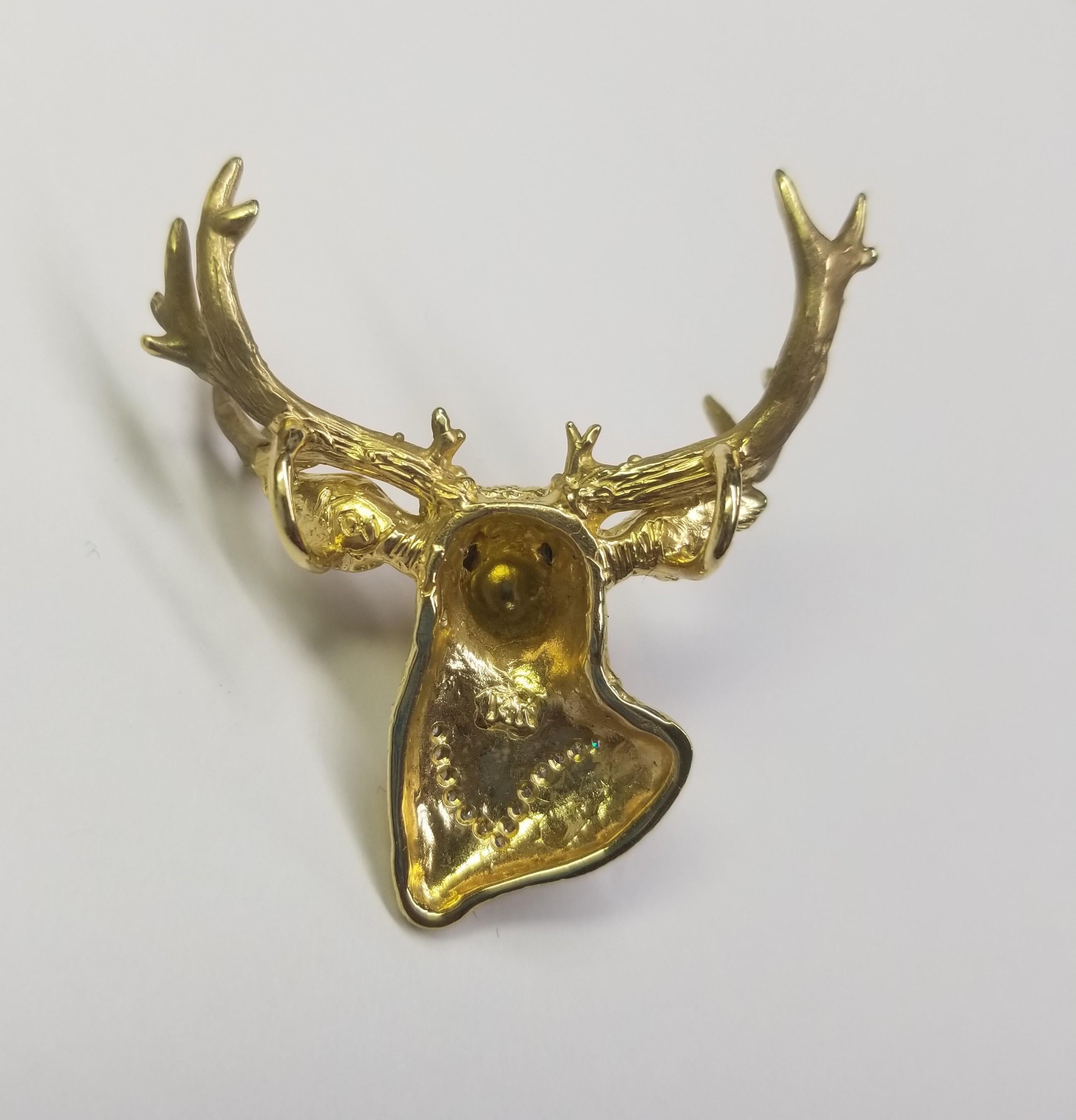 Taille ronde Pendentif Kay « Multi Deer Head » Madleine en or jaune 14 carats avec diamants en vente