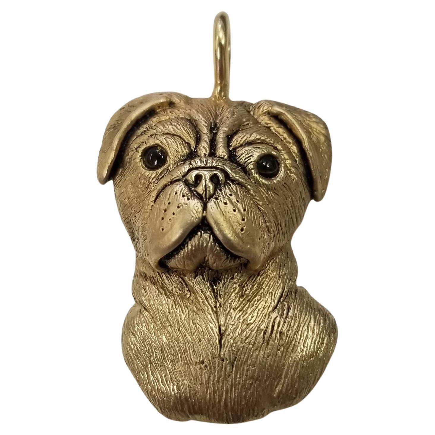 Madleine Kay 14k Yellow Gold "Pug Dog" Pendant with Garnet Eye For Sale