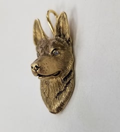 Madleine Kay 14k Yellow Gold "Shepard Dog Head" Pendant with Diamond Eyes