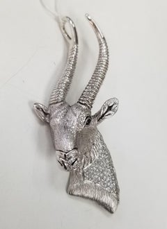 Madleine Kay 18k White Gold "Waterbuck" Head Paved in Diamonds with Garnet Eyes