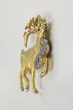 Madleine Kay 18k Yellow Gold "Caribou/Reindeer Head" pin & pendant with Diamonds