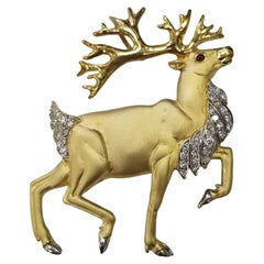 Madleine Kay 18k Yellow Gold "Caribou/Reindeer Head" pin & pendant with Diamonds