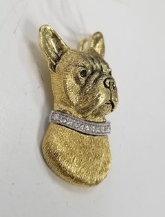 Madleine Kay 18k Yellow Gold "French Bull Dog" Head Paved in Diamonds with Black