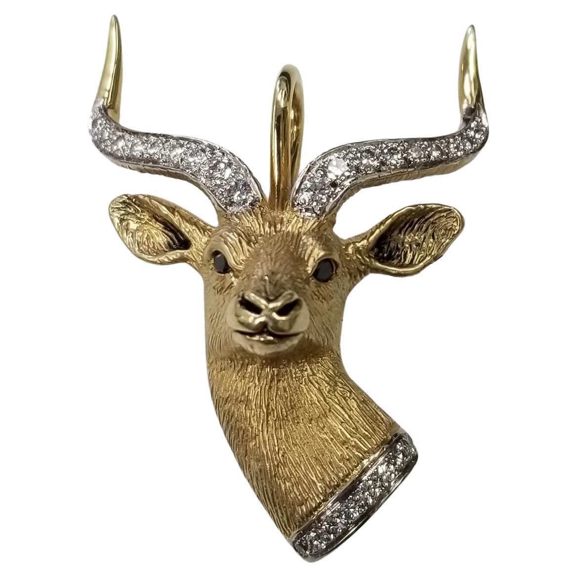 Madleine Kay 14k Yellow Gold "Impala Head" Pendant with Diamonds For Sale