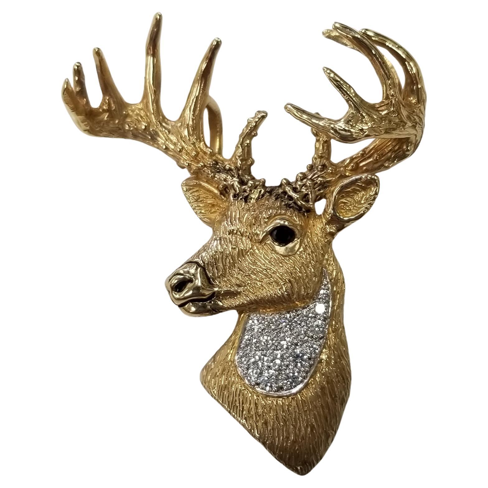 Madleine Kay 14k Yellow Gold "Large Whitetail Deer Head" pendant with Diamonds