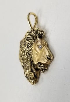 Madleine Kay 14k Yellow Gold "Medium Lion Head" Pendant with Diamond Eye