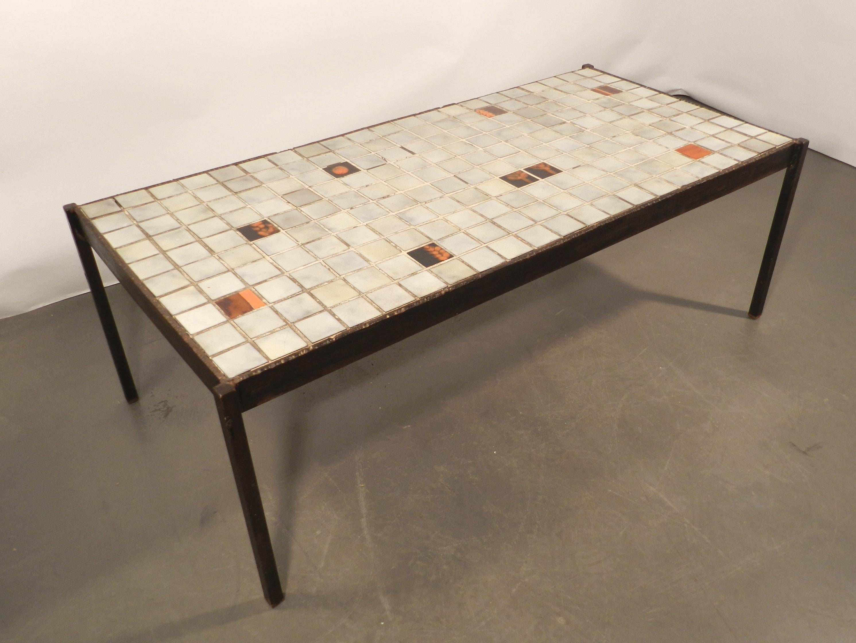 Mado Jolain and René Legrand, coffee table in wrought iron and ceramic top. 2