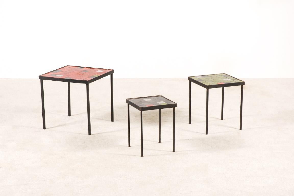 Mid-Century Modern Mado Jolain and René Legrand, Set of 3 Nesting Tables