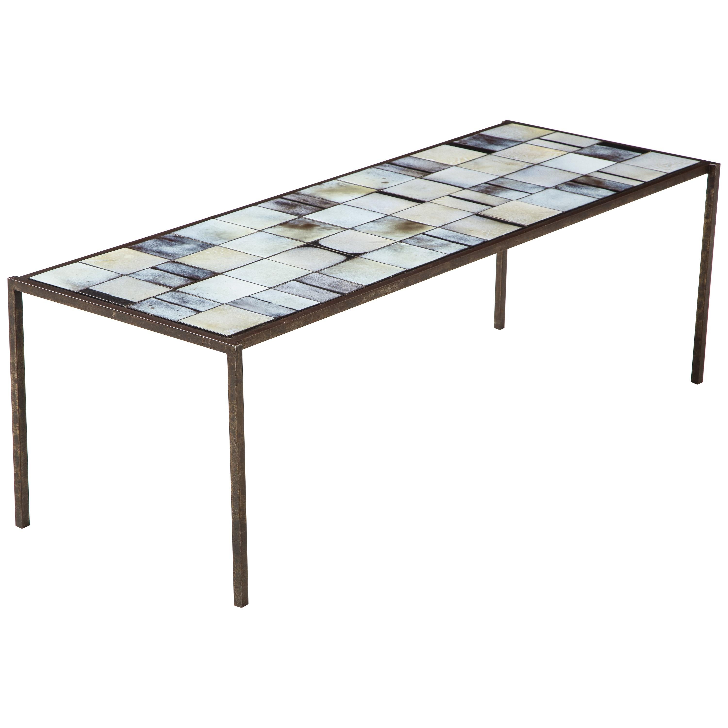 Mado Jolain Ceramic Tile and Iron Coffee Table, circa 1950s