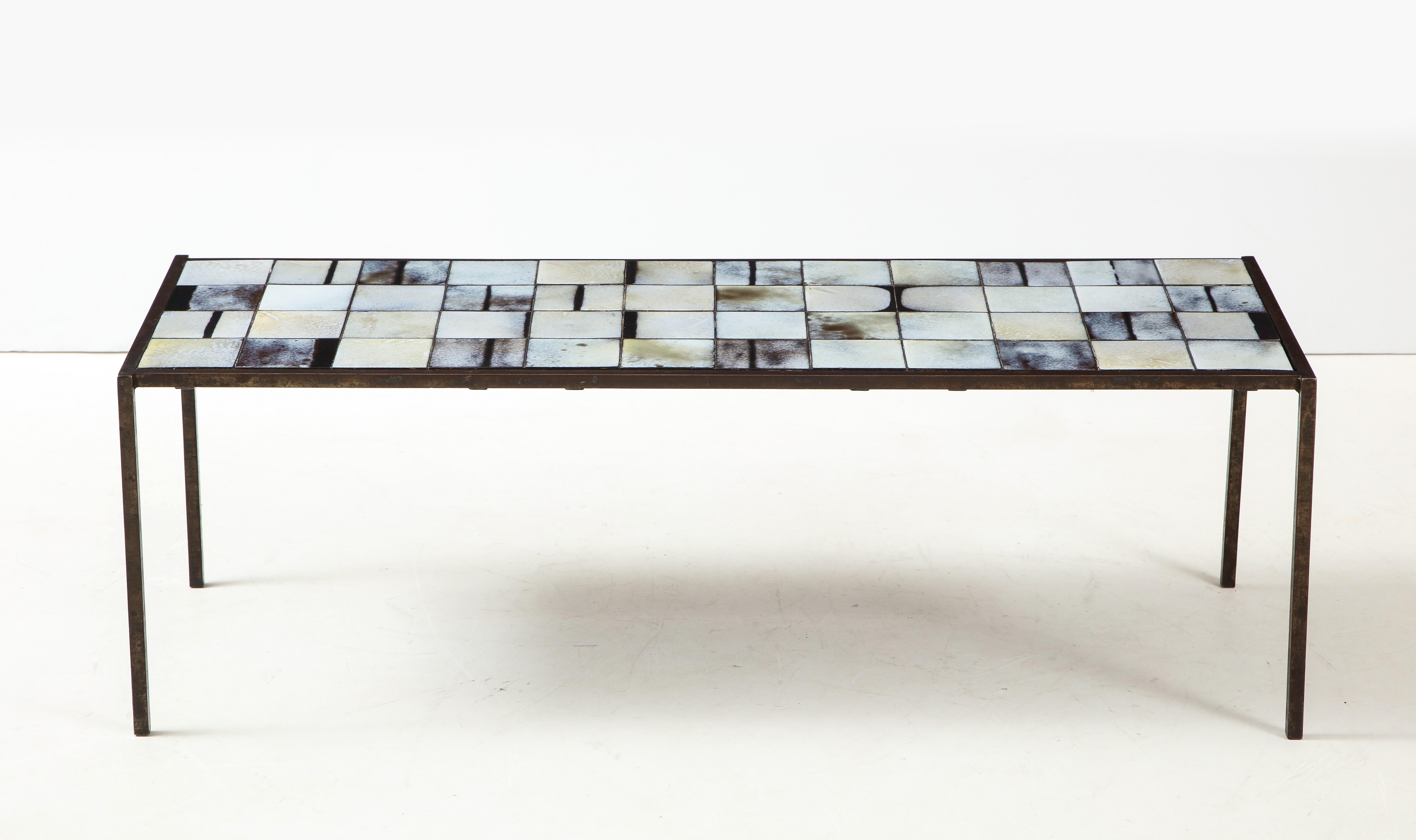 Mid-Century Modern Mado Jolain Ceramic Tile and Iron Coffee Table, circa 1950s