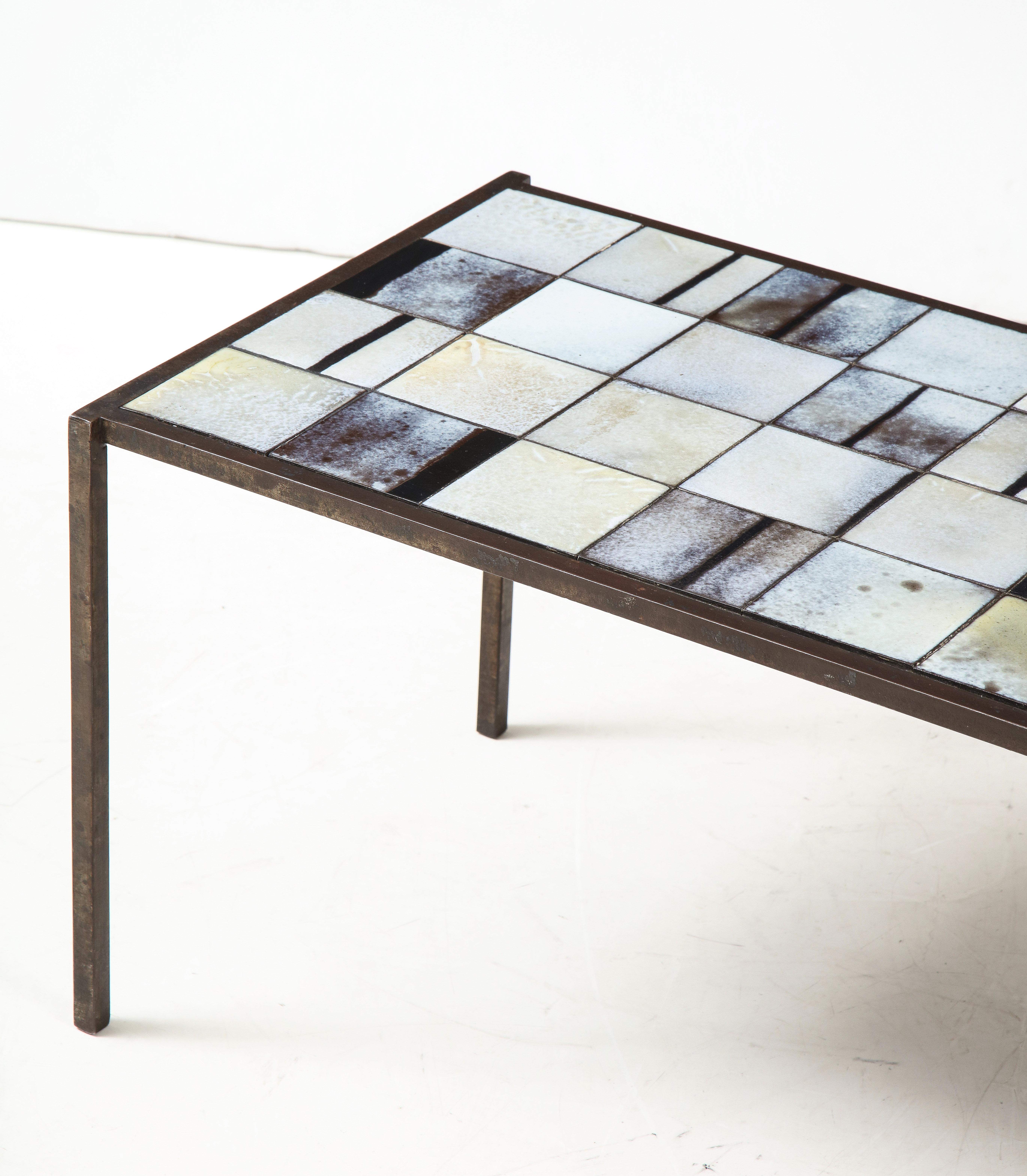 Mado Jolain Ceramic Tile and Iron Coffee Table, circa 1950s In Good Condition In Brooklyn, NY