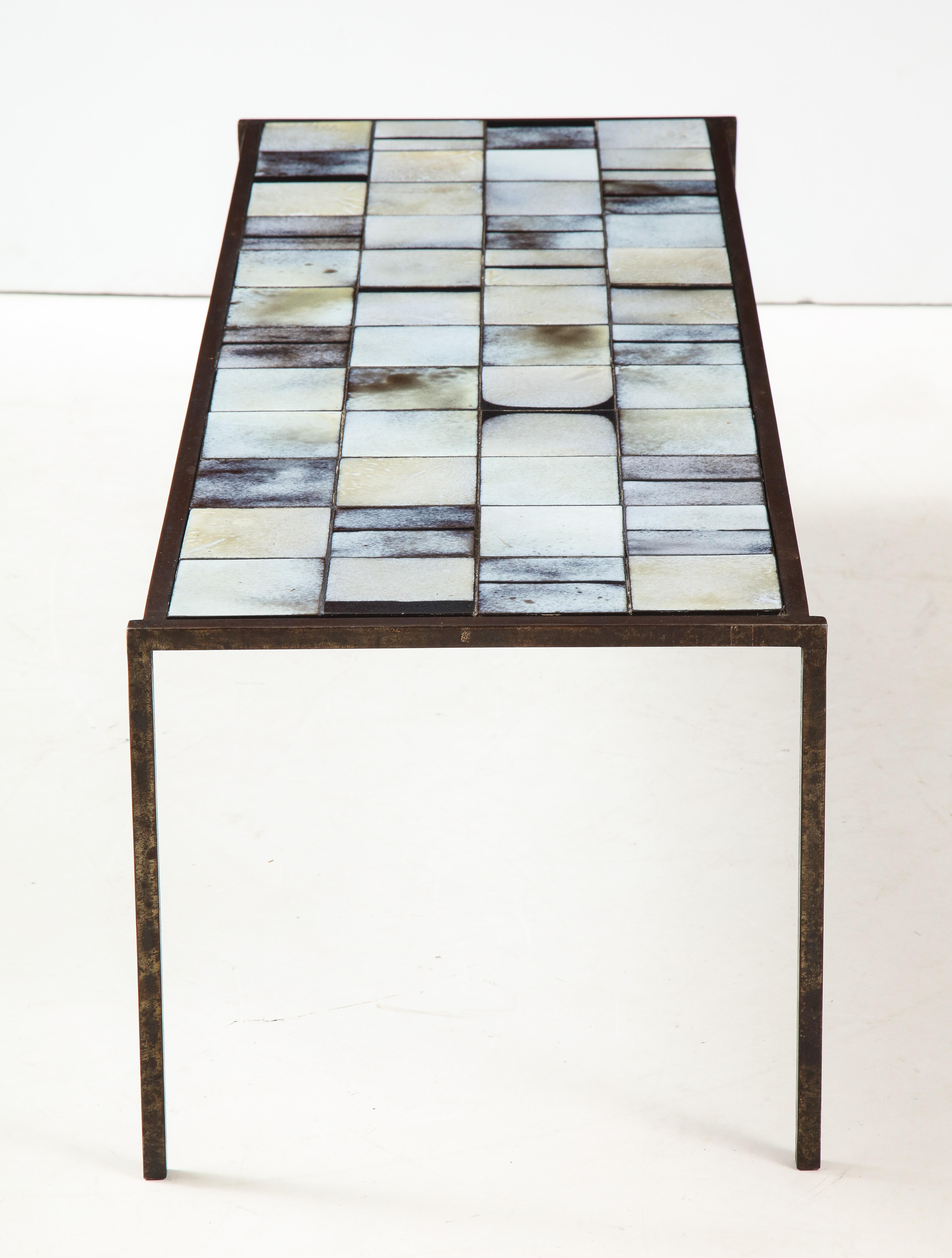 Mid-20th Century Mado Jolain Ceramic Tile and Iron Coffee Table, circa 1950s