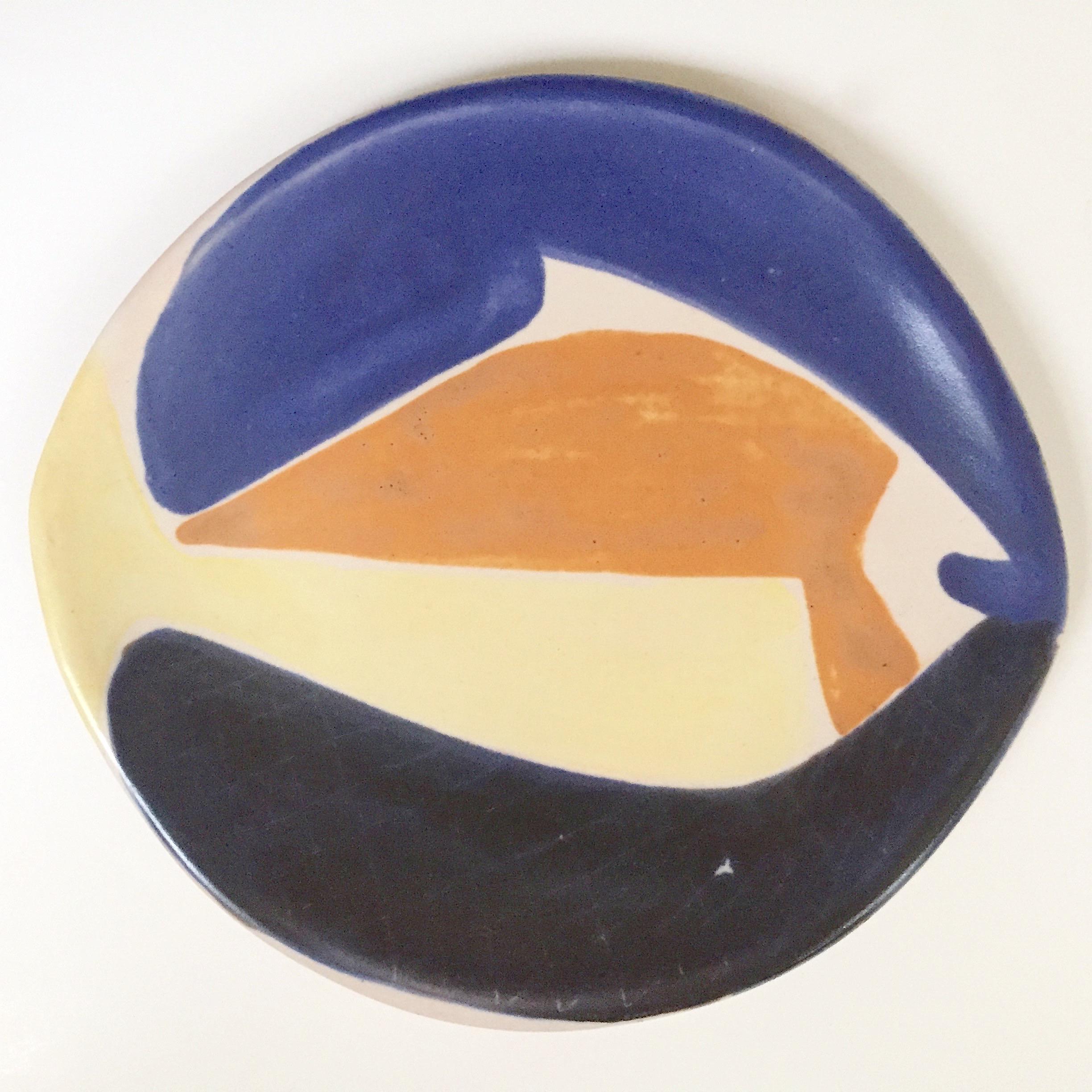 Mado Jolain, Decorative Ceramic Dish on Metal Base For Sale 4