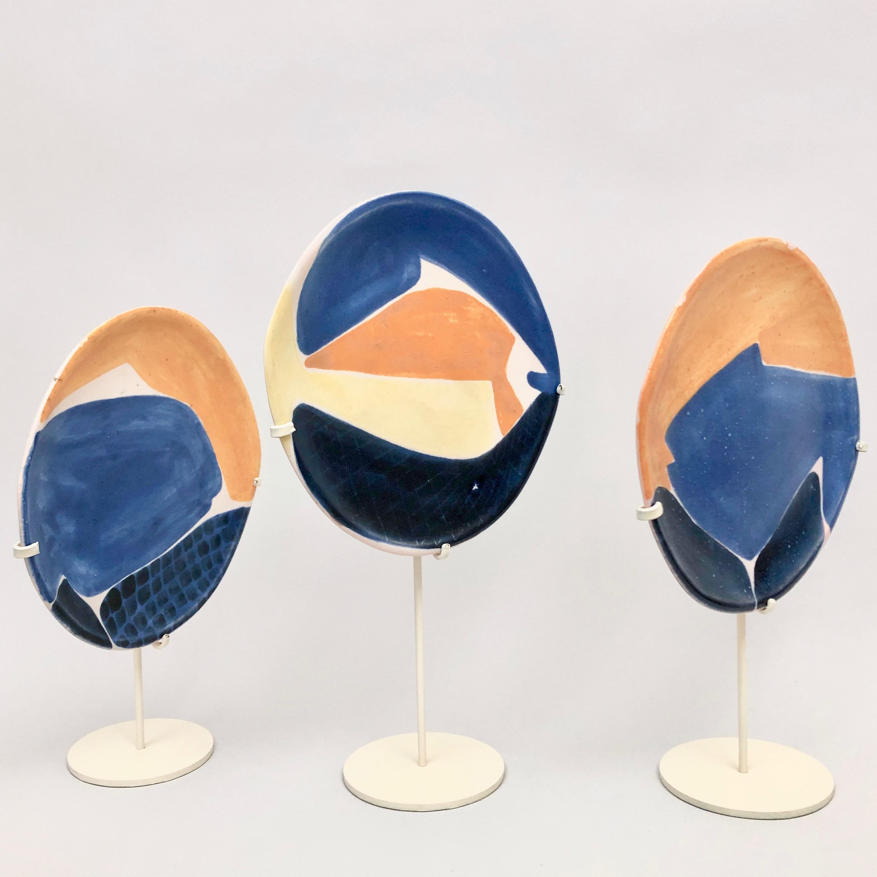 Mid-Century Modern Mado Jolain, Decorative Ceramic Dish on Metal Base For Sale