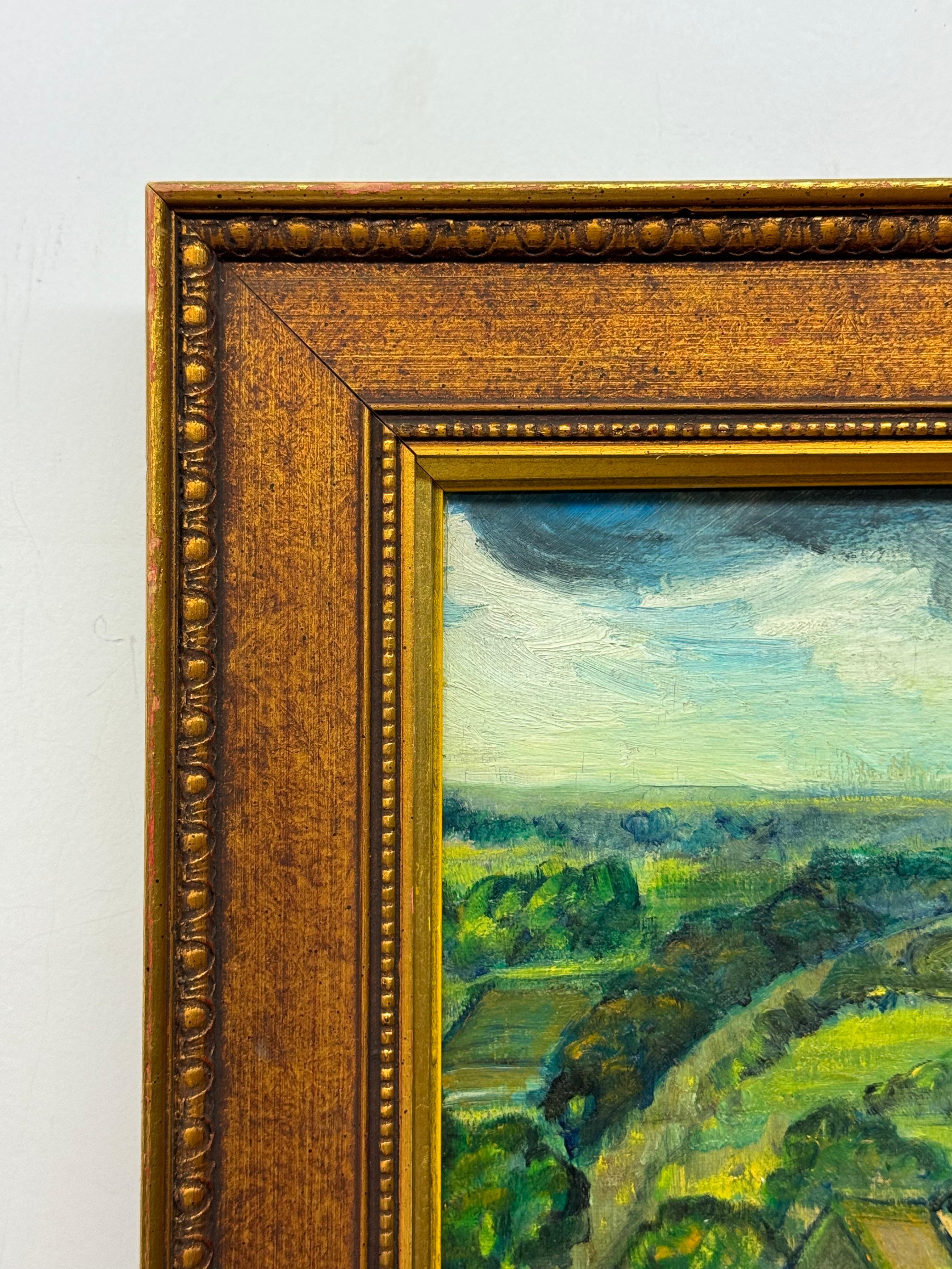 Charmante Dorfszene in einem Stil, der an Cezanne erinnert – Painting von MADO