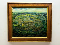 Charming village scene painting in a style reminiscing to Cezanne