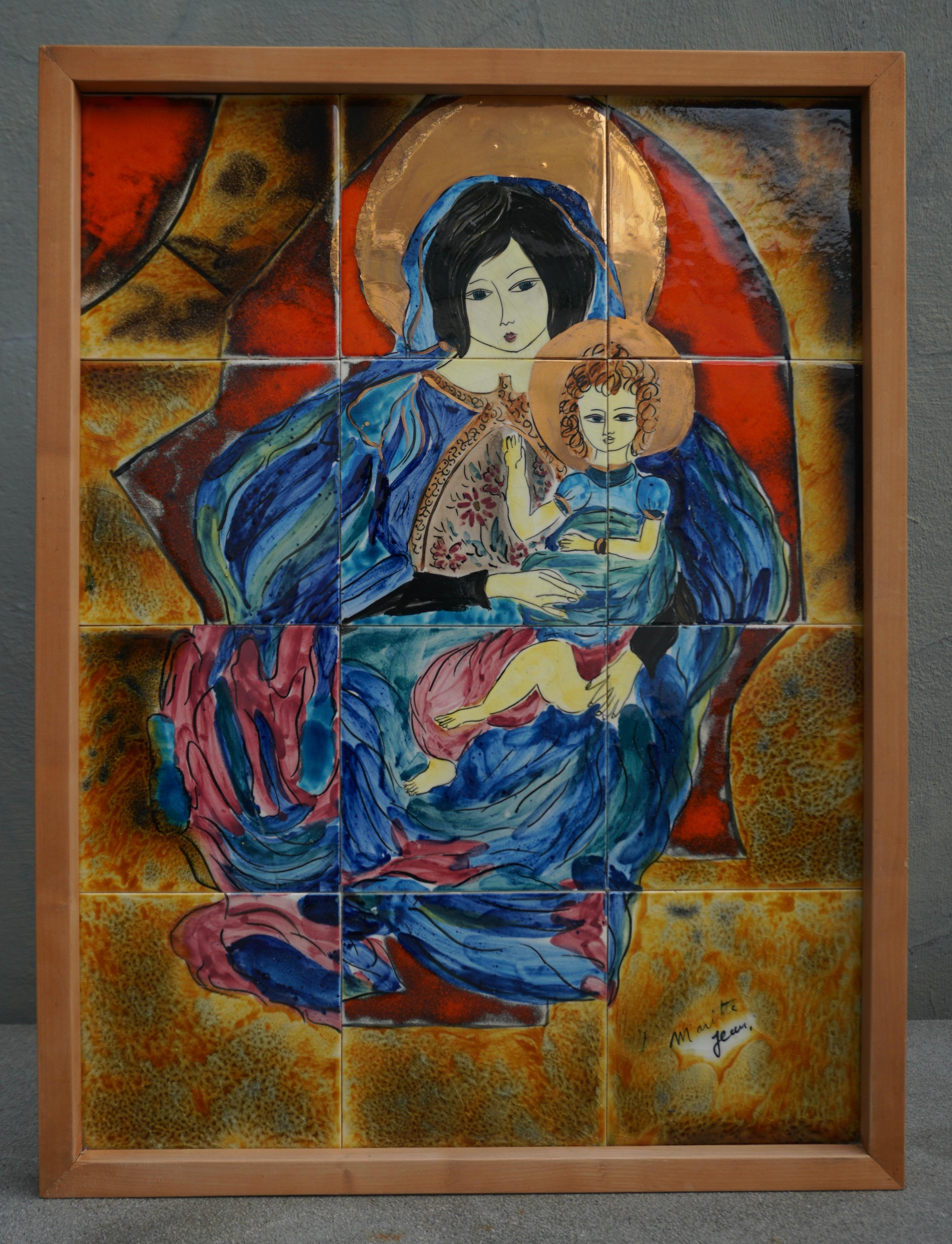 20th Century Madonna and Child Ceramic Wall Decoration For Sale