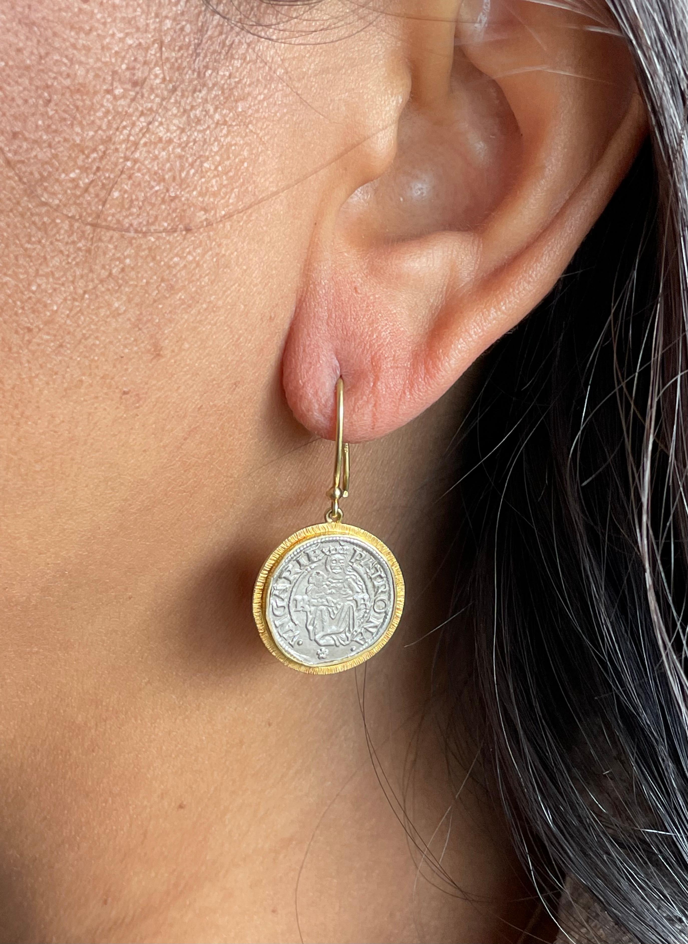 Madonna and Child Coins 1500's Hungary 18K Gold Earrings 2