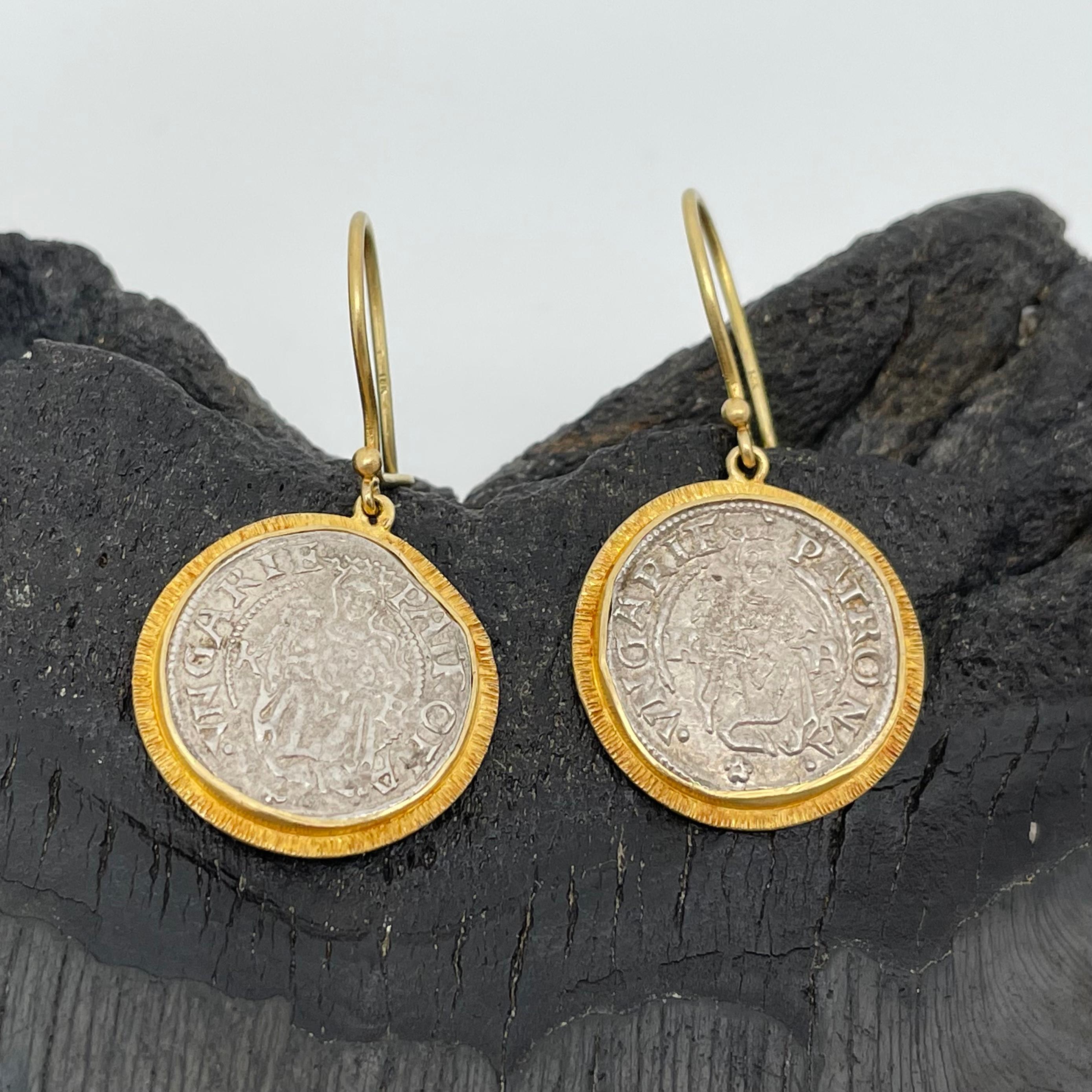 Contemporary Madonna and Child Coins 1500's Hungary 18K Gold Earrings