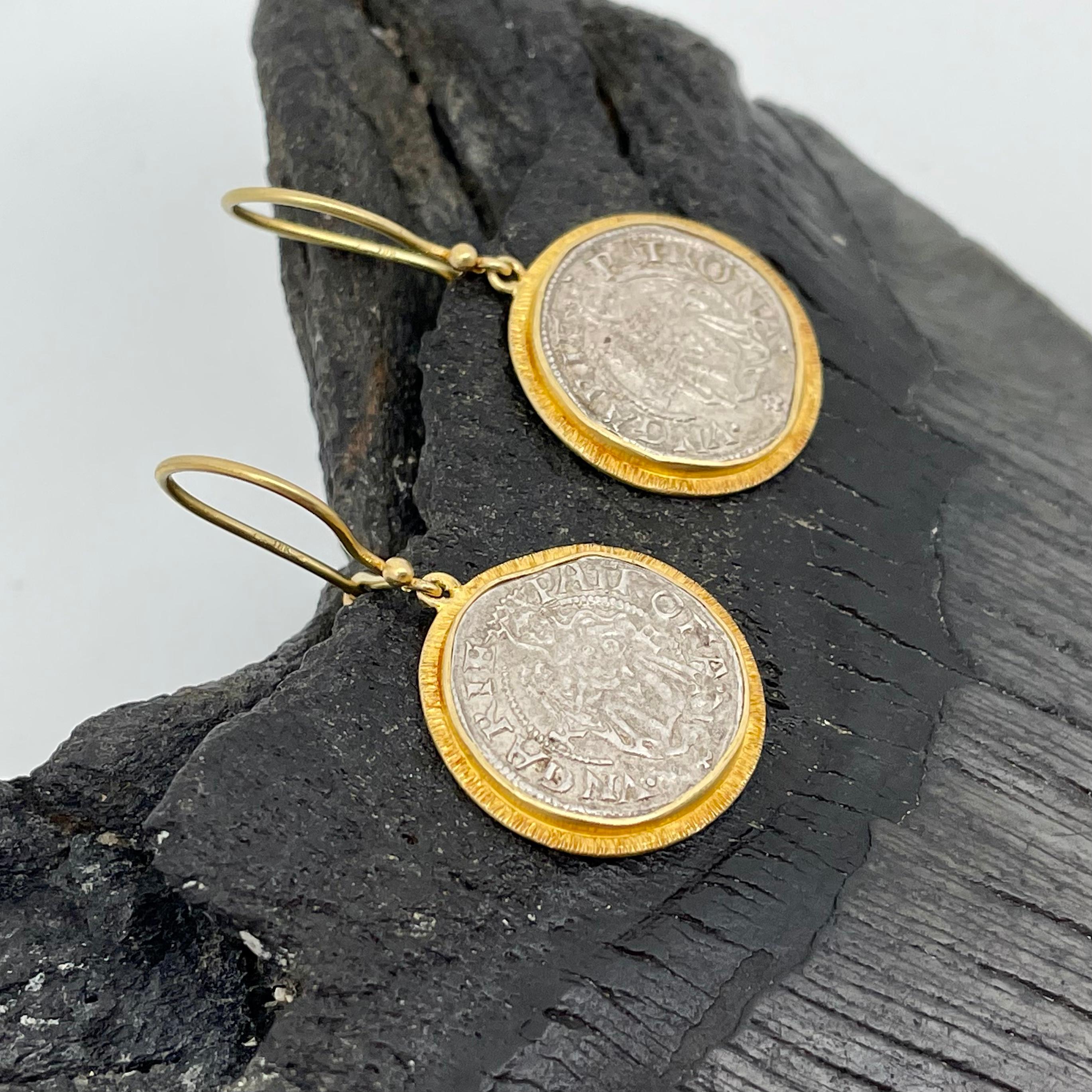 Madonna and Child Coins 1500's Hungary 18K Gold Earrings In New Condition In Soquel, CA