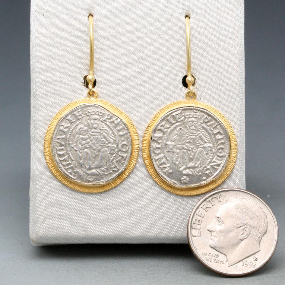 Women's Madonna and Child Coins 1500's Hungary 18K Gold Earrings