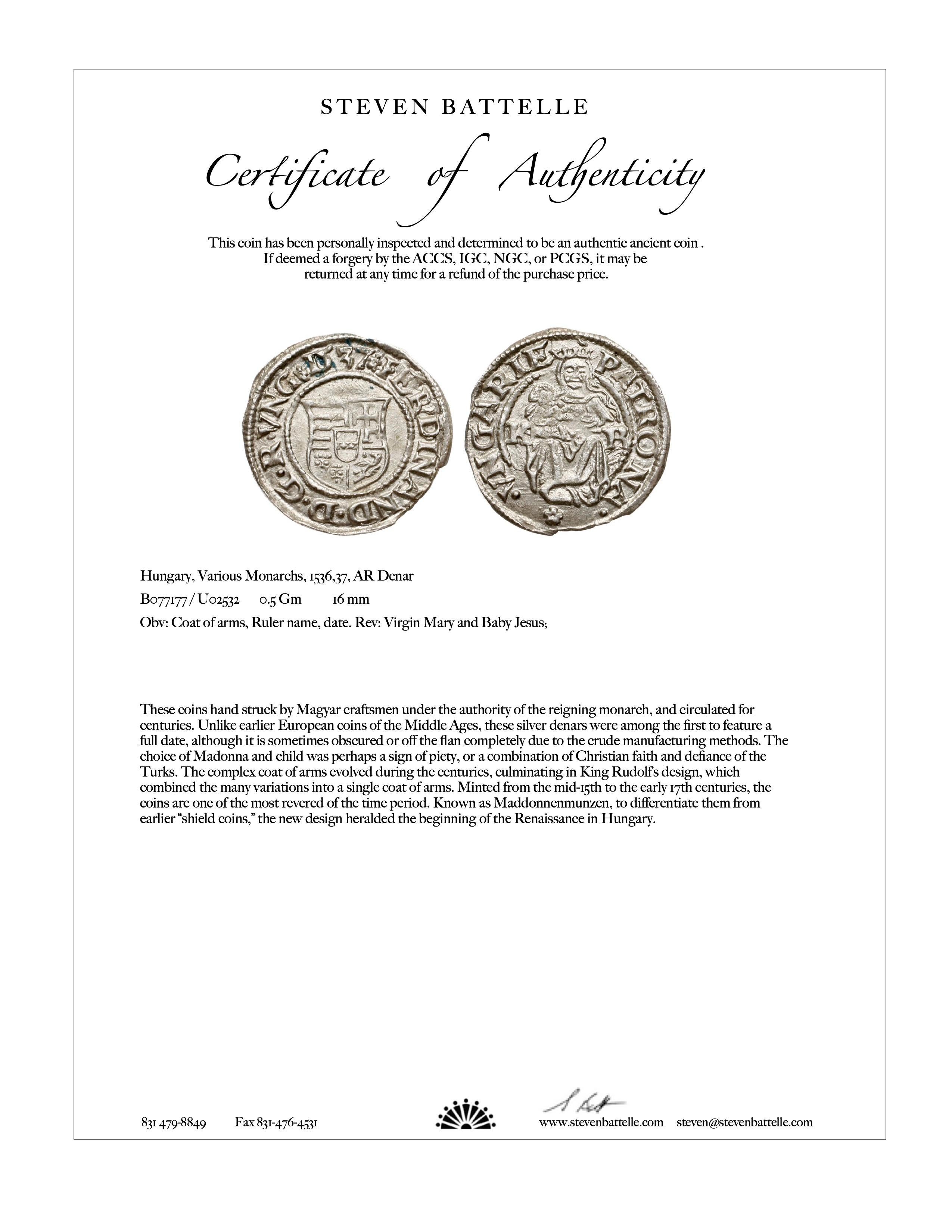 Madonna and Child Coins 1500's Hungary 18K Gold Earrings 1